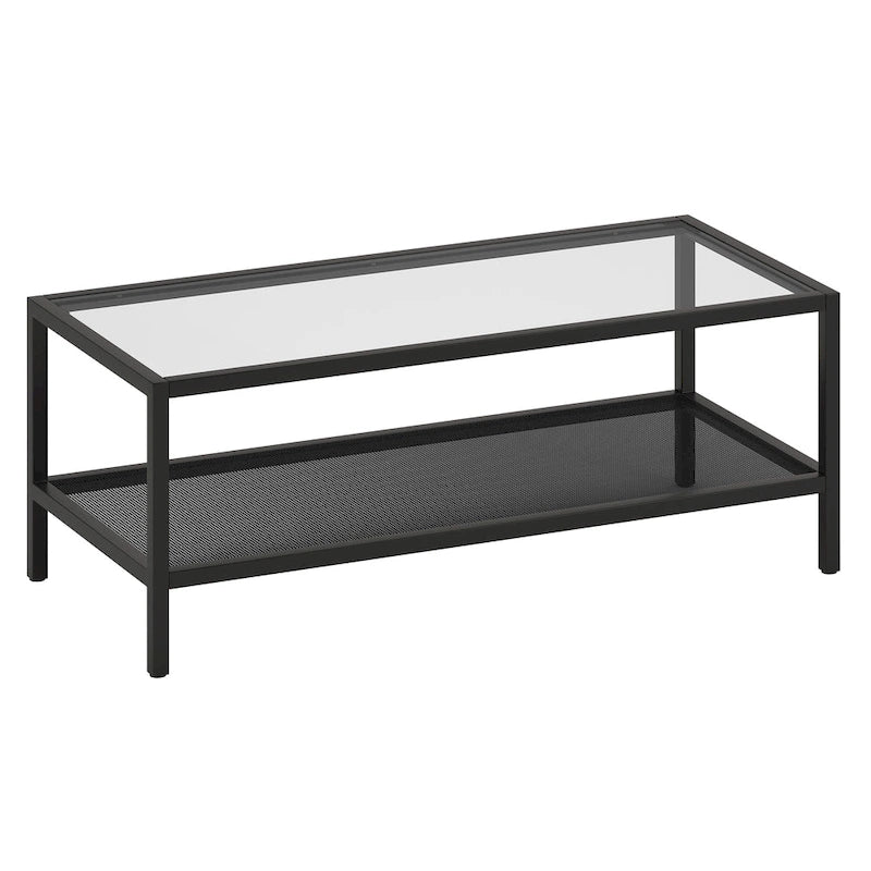 Rectangular Coffee Table with Perforated Metal Shelf