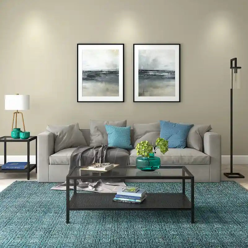 Rectangular Coffee Table with Perforated Metal Shelf