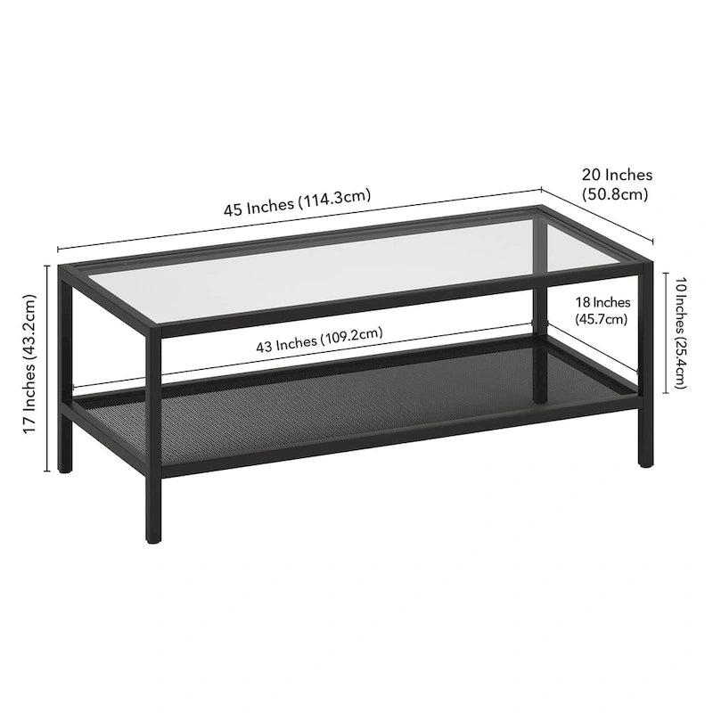 Rectangular Coffee Table with Perforated Metal Shelf