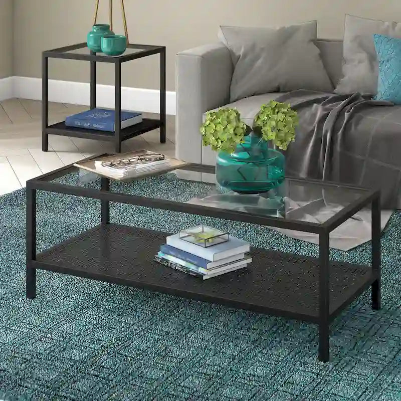 Rectangular Coffee Table with Perforated Metal Shelf