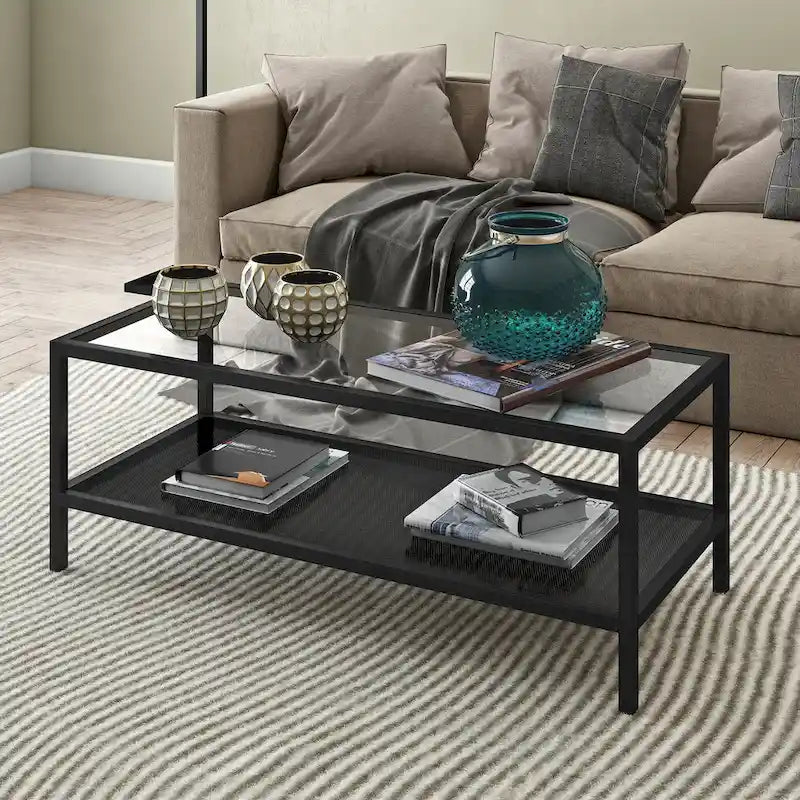 Rectangular Coffee Table with Perforated Metal Shelf