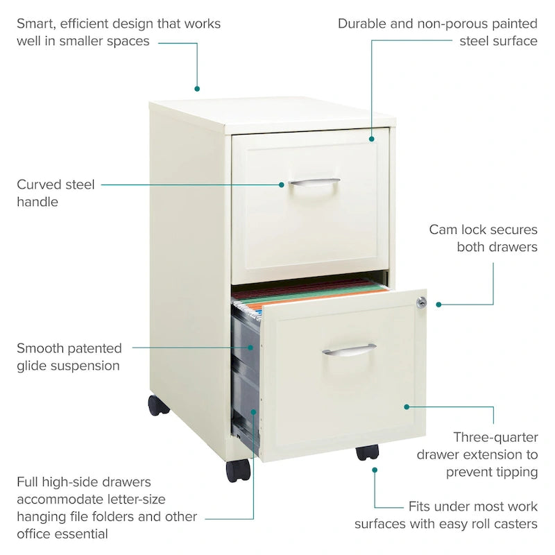 Pearl White 2-Drawer Mobile File Cabinet