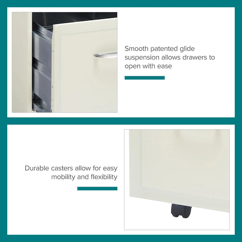 Pearl White 2-Drawer Mobile File Cabinet