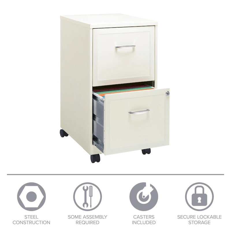 Pearl White 2-Drawer Mobile File Cabinet