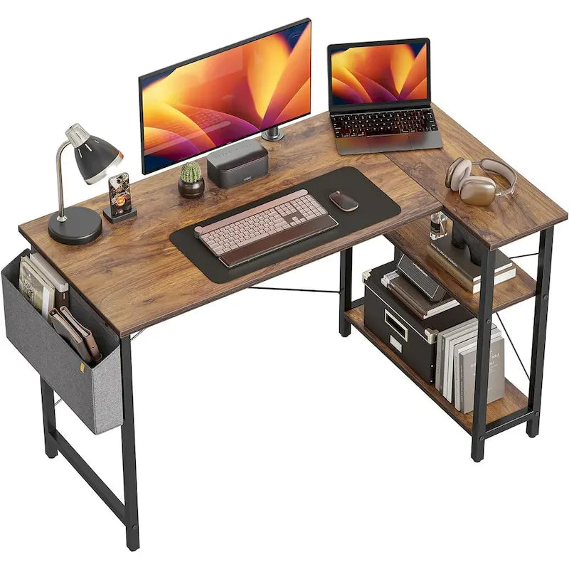 Computer Desk with 2-Tier Shelves and Storage Bag
