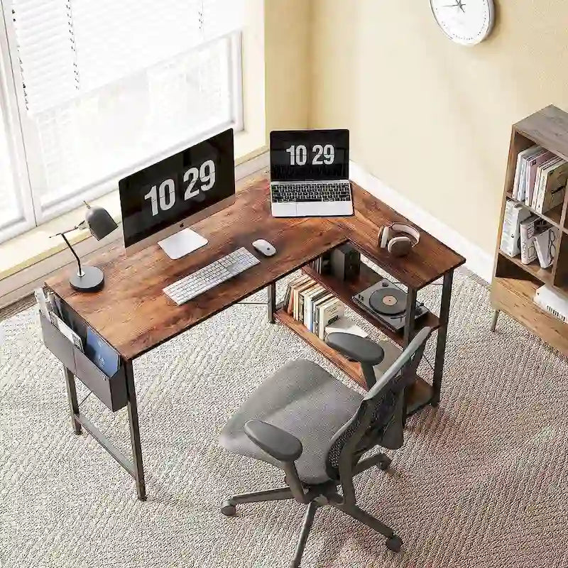 Computer Desk with 2-Tier Shelves and Storage Bag