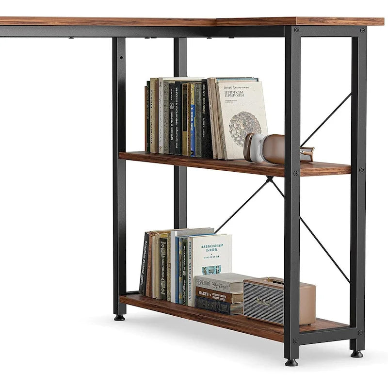Computer Desk with 2-Tier Shelves and Storage Bag