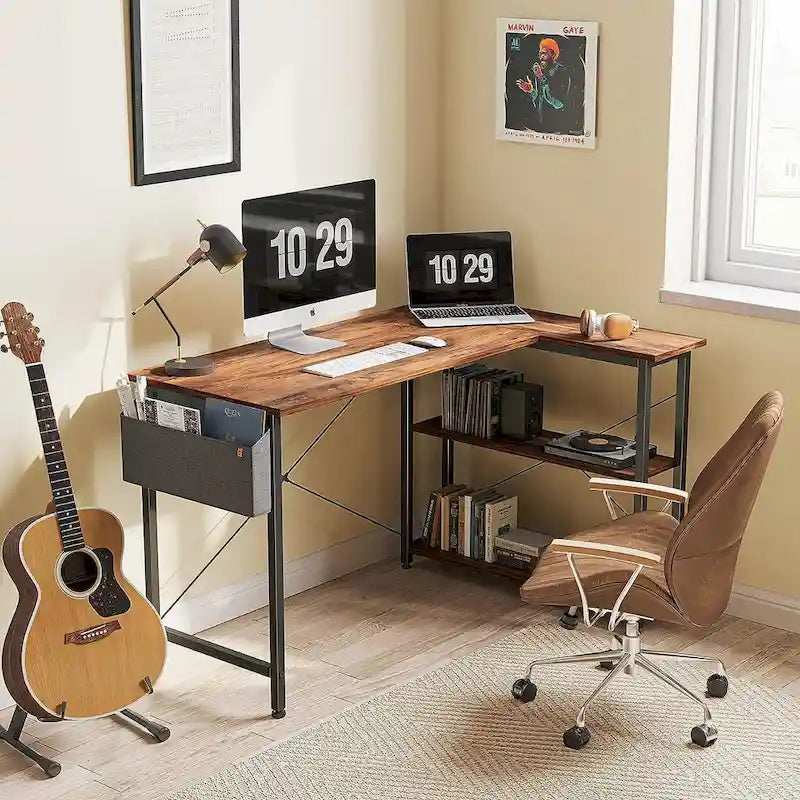 Computer Desk with 2-Tier Shelves and Storage Bag