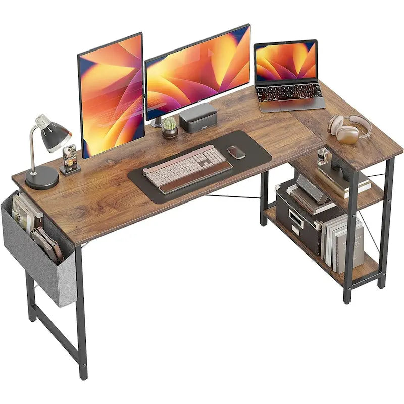 Computer Desk with 2-Tier Shelves and Storage Bag