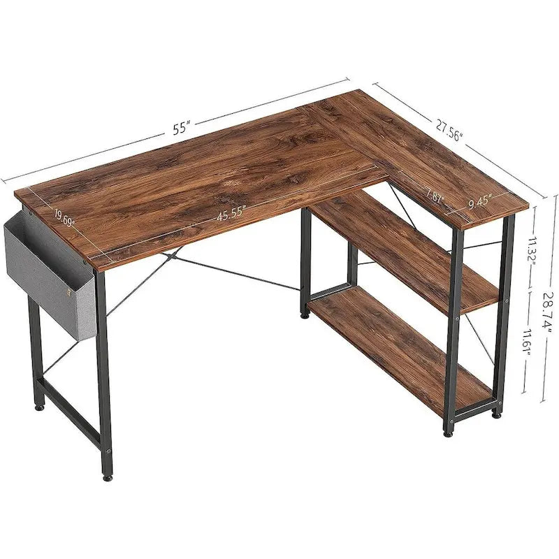 Computer Desk with 2-Tier Shelves and Storage Bag
