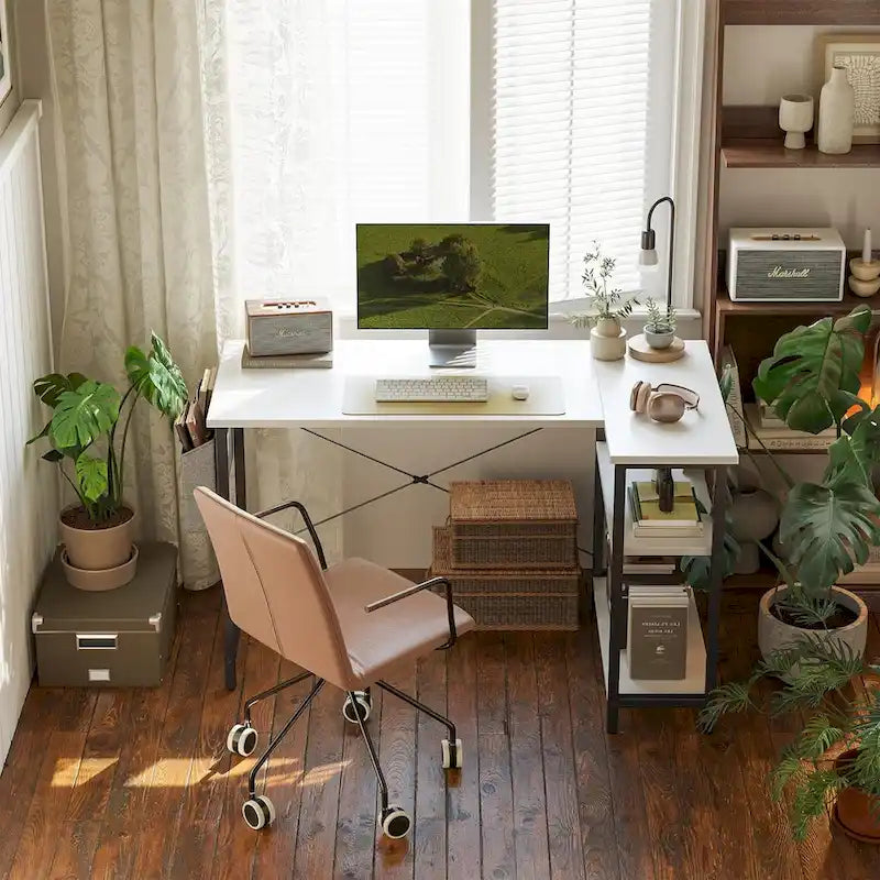 Computer Desk with 2-Tier Shelves and Storage Bag