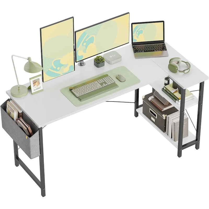 Computer Desk with 2-Tier Shelves and Storage Bag