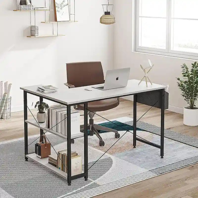 Computer Desk with 2-Tier Shelves and Storage Bag