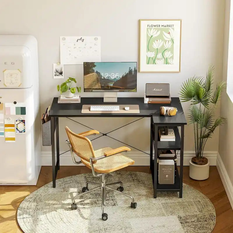 Computer Desk with 2-Tier Shelves and Storage Bag
