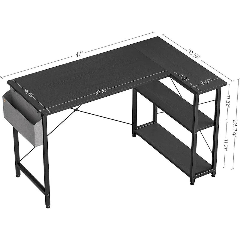 Computer Desk with 2-Tier Shelves and Storage Bag