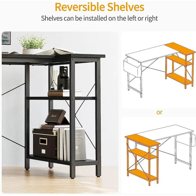 Computer Desk with 2-Tier Shelves and Storage Bag