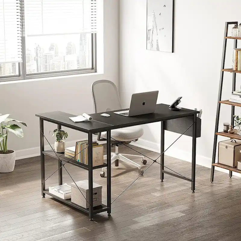 Computer Desk with 2-Tier Shelves and Storage Bag