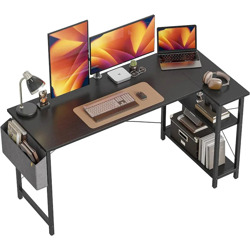 Computer Desk with 2-Tier Shelves and Storage Bag