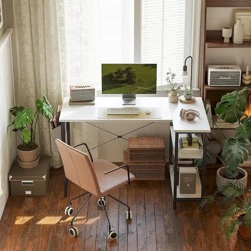 Computer Desk with 2-Tier Shelves and Storage Bag