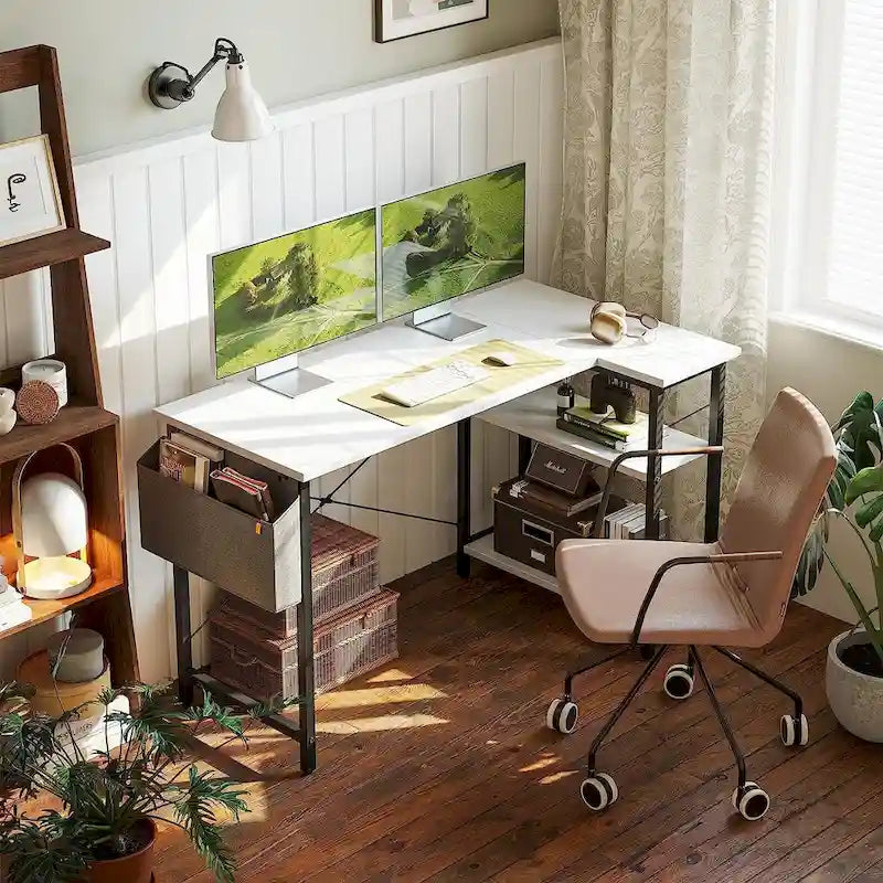 Computer Desk with 2-Tier Shelves and Storage Bag