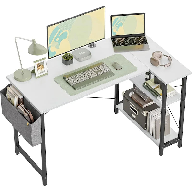 Computer Desk with 2-Tier Shelves and Storage Bag