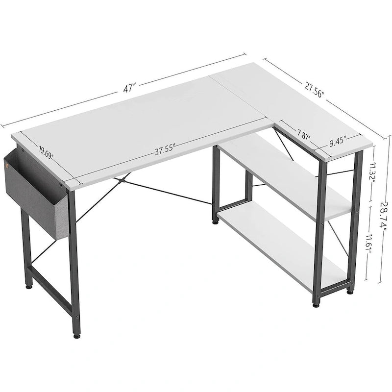 Computer Desk with 2-Tier Shelves and Storage Bag