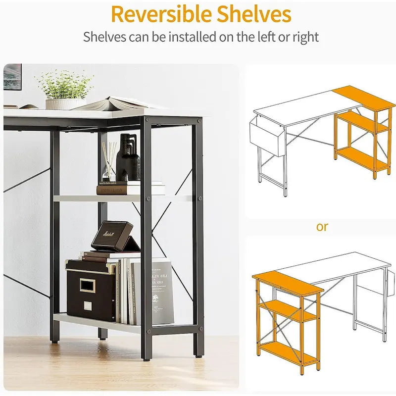 Computer Desk with 2-Tier Shelves and Storage Bag