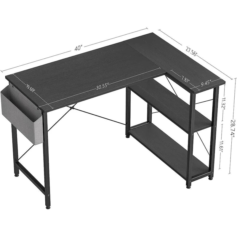 Computer Desk with 2-Tier Shelves and Storage Bag
