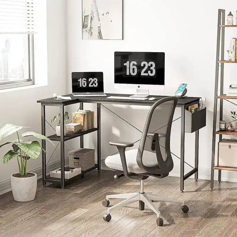 Computer Desk with 2-Tier Shelves and Storage Bag