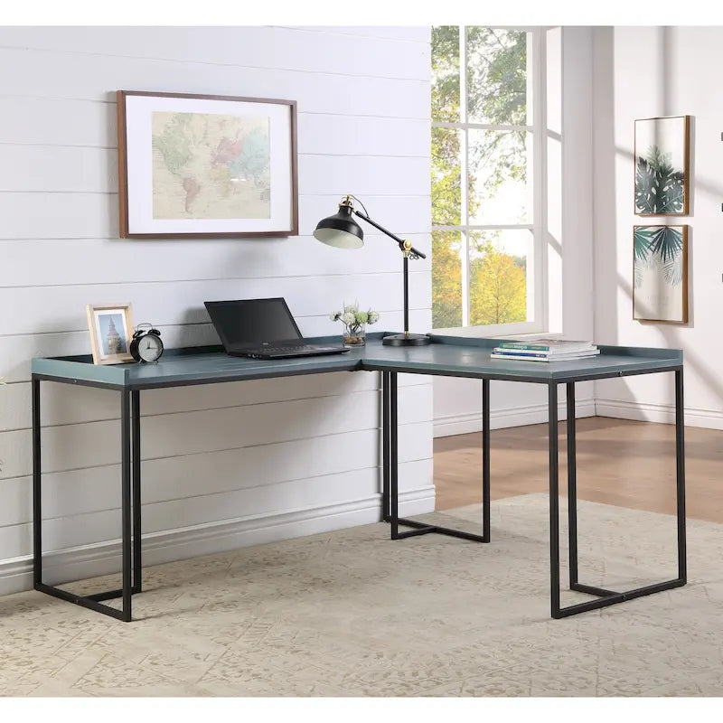 Bureau d'ordinateur d'angle industriel en métal de 59 pouces avec USB