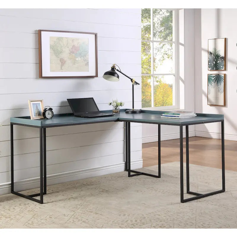 Industrial 59-inch Metal L-Shape Computer Desk with USB