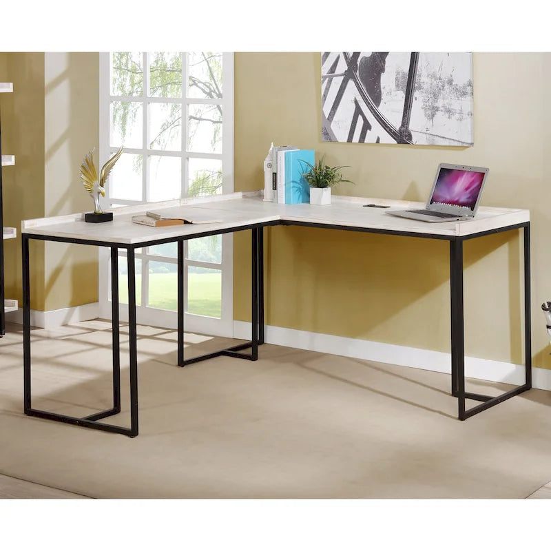 Industrial 59-inch Metal L-Shape Computer Desk with USB