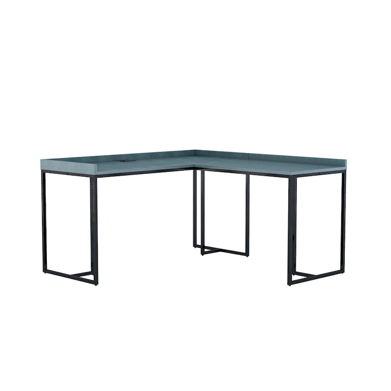 Industrial 59-inch Metal L-Shape Computer Desk with USB