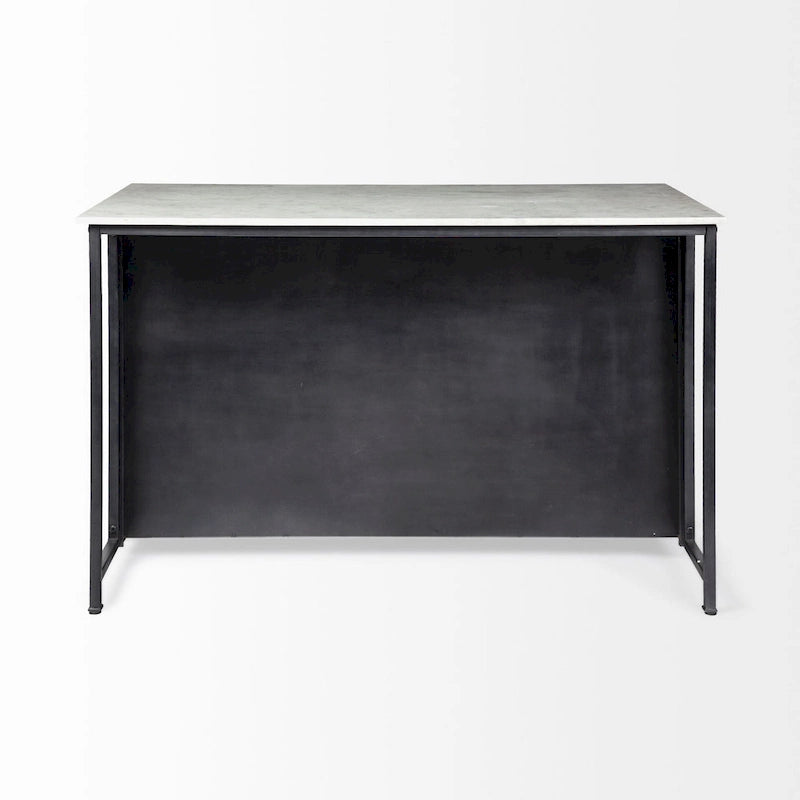 White Marble Top Kitchen Island with Black Iron Frame - 58W x 32D x 37H