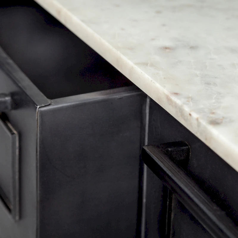 White Marble Top Kitchen Island with Black Iron Frame - 58W x 32D x 37H