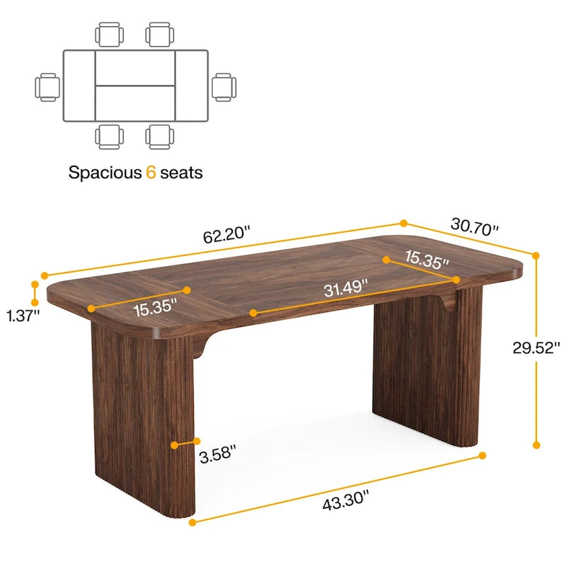 62-inch Rectangular Dining Table for 4-6, Modern Simple Kitchen Dinner Tables for Dining Room