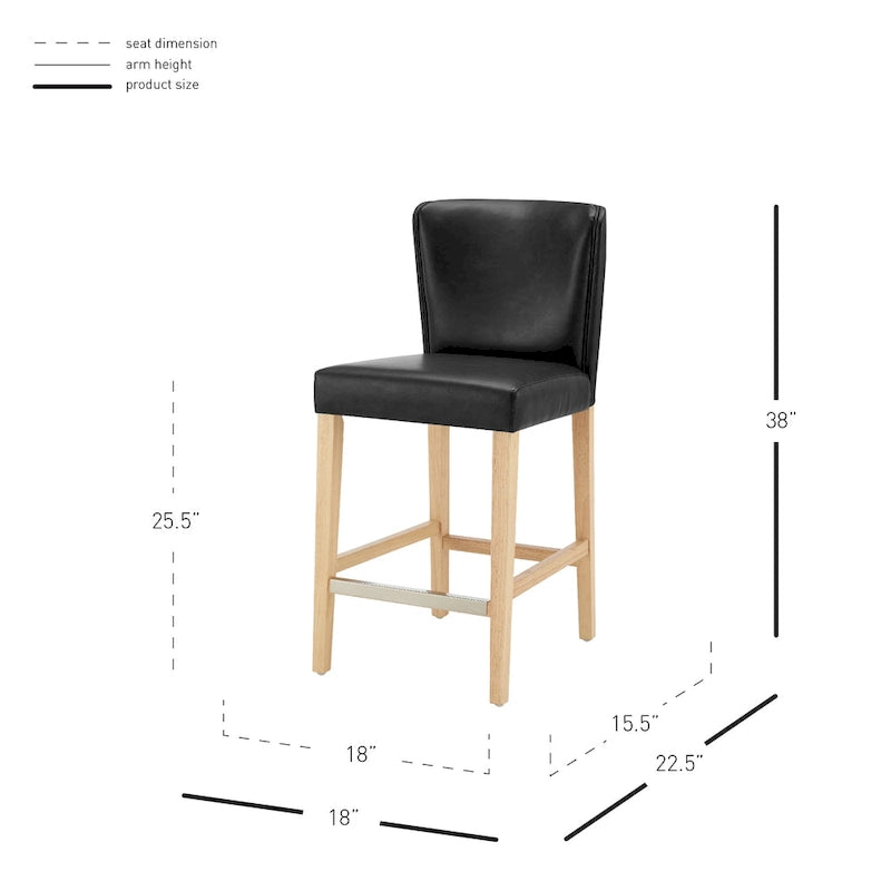 Faux Leather Counter Stool with Wing Back Profile