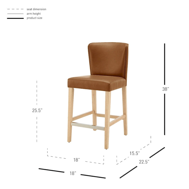 Faux Leather Counter Stool with Wing Back Profile