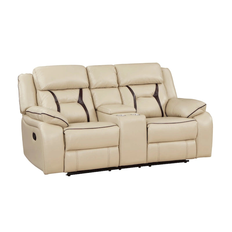 76-inch Manual Dual Recliner Loveseat with Cupholder - Beige Faux Leather