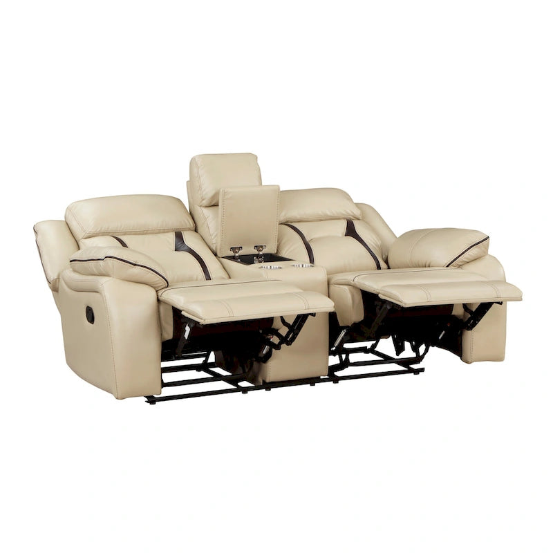 76-inch Manual Dual Recliner Loveseat with Cupholder - Beige Faux Leather