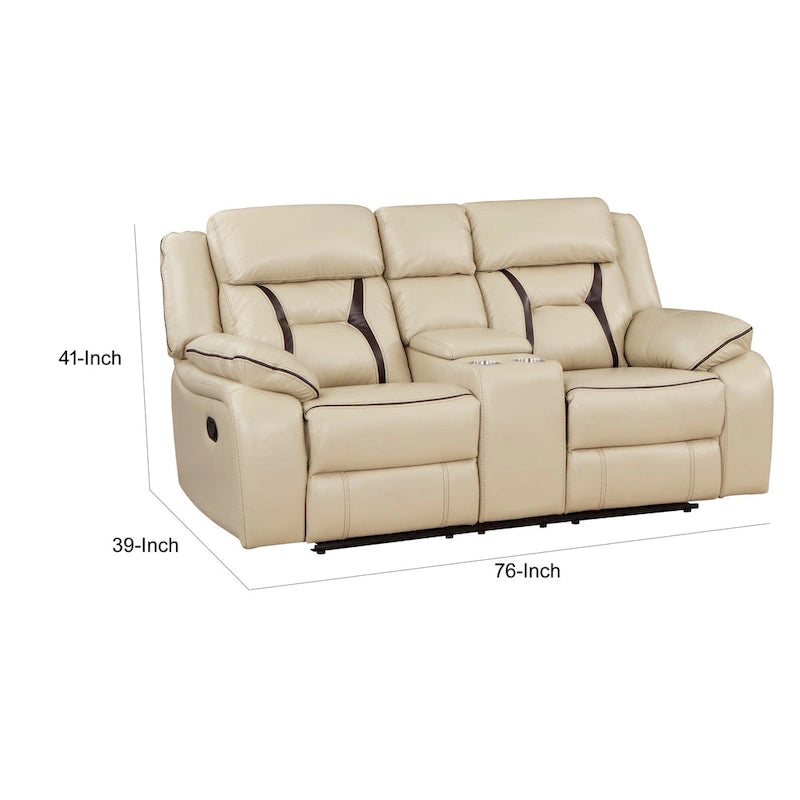 76-inch Manual Dual Recliner Loveseat with Cupholder - Beige Faux Leather
