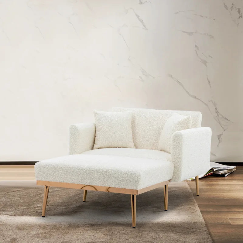 62-inch Modern Teddy Fabric Convertible Chaise Lounge Chair Bed