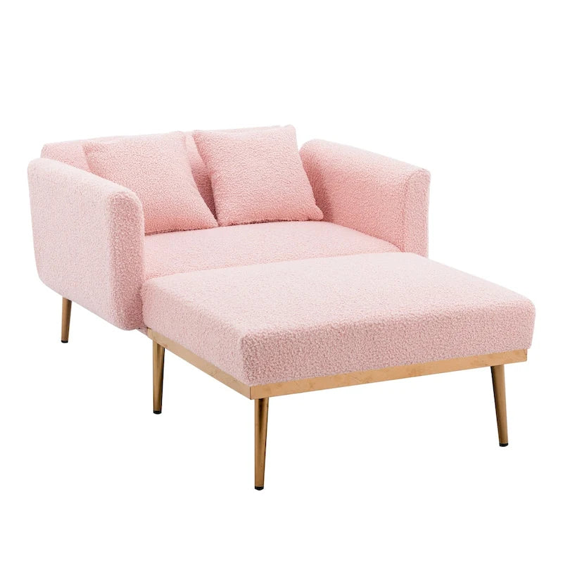 62-inch Modern Teddy Fabric Convertible Chaise Lounge Chair Bed