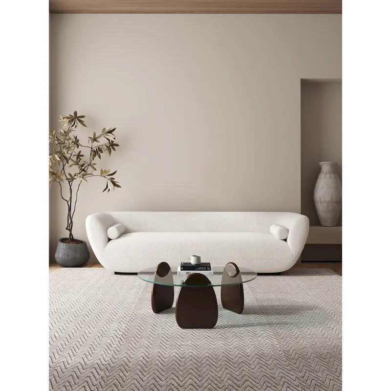 Dark Walnut Modern Coffee Table with Tempered Glass Top