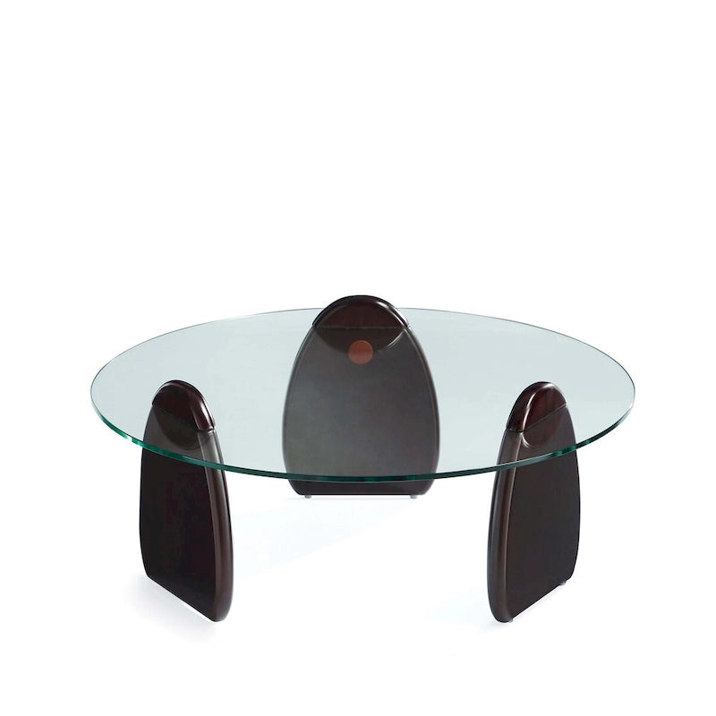Dark Walnut Modern Coffee Table with Tempered Glass Top
