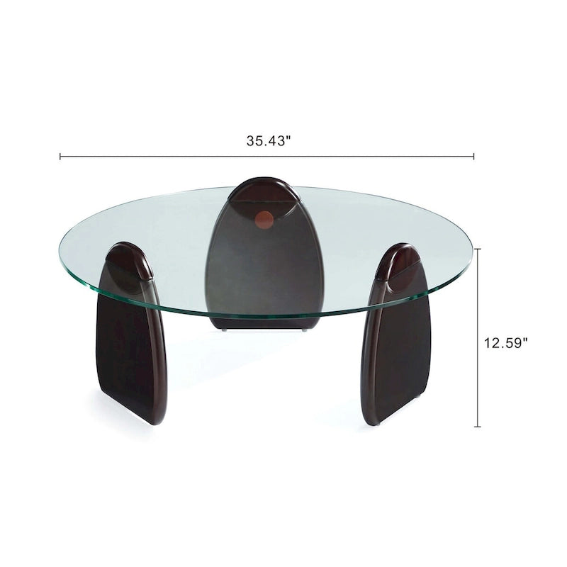 Dark Walnut Modern Coffee Table with Tempered Glass Top