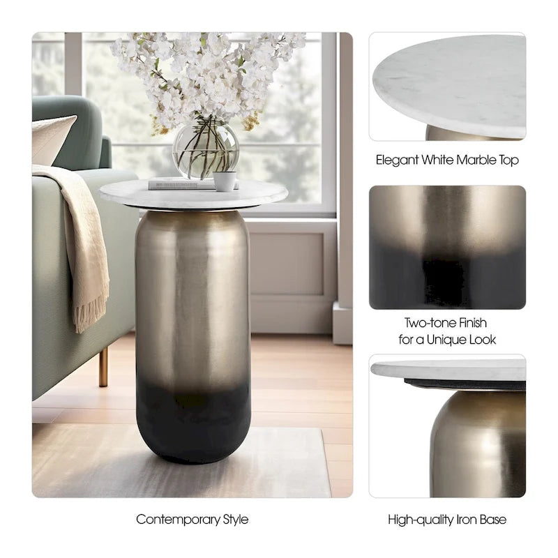 Modern Marble/Metal White and Gold Side Table - 16x16x23