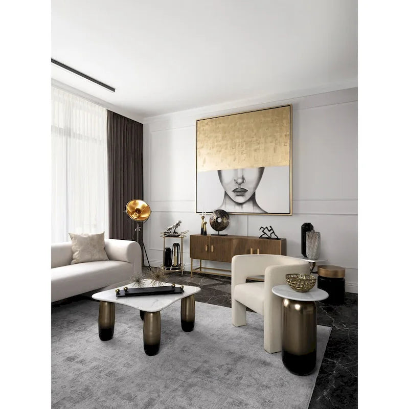 Modern Marble/Metal White and Gold Side Table - 16x16x23