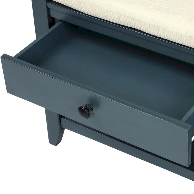 Shoe Rack with Cushioned Seat and Drawers, Multipurpose Storage Bench, Antique Navy - 39L x 14W x 19.8H