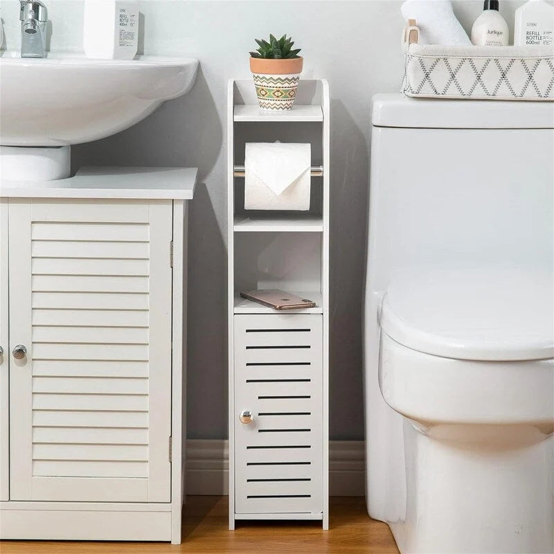 Toilet Paper Holder Stand Bathroom Storage Cabinet Beside Toilet Storage for Small Bathroom - 6.7D x 6.7W x 30H